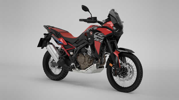 Bočný pohľad na model Honda CRF1100L Africa Twin v štúdiu.